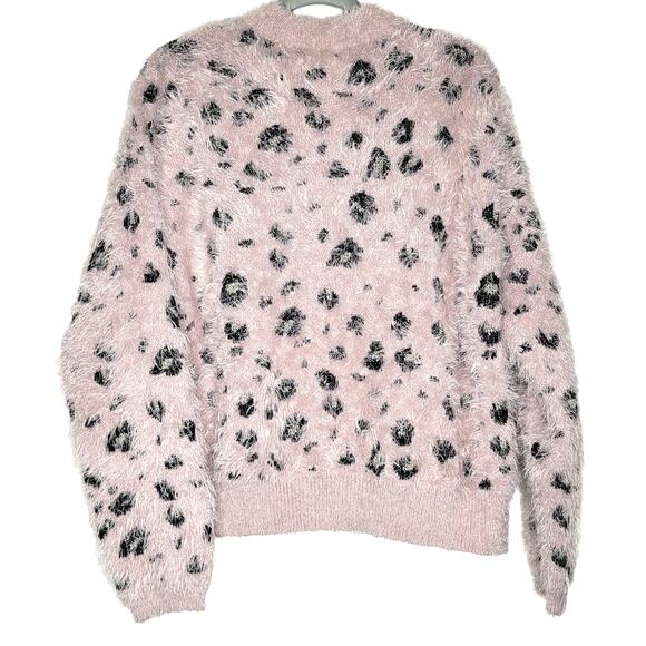Candie's Pink Leopard Print Fuzzy Pullover Crewneck Sweater Women Sz XXL - Picture 3 of 8